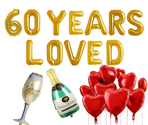 Heart 60th Birthday Balloon Banner Rose Gold Decorations - BashMint party decoration