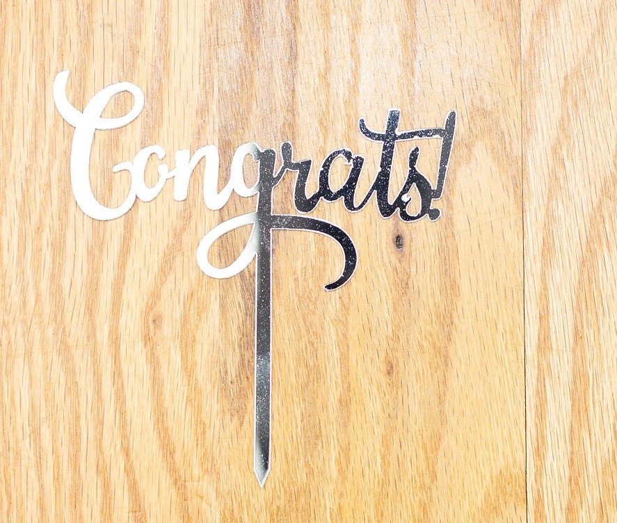 Congrats Cake Topper, Acrylic Mirror Graduation Cake Decoration, Silver Gold Class of 2026 Party Decor