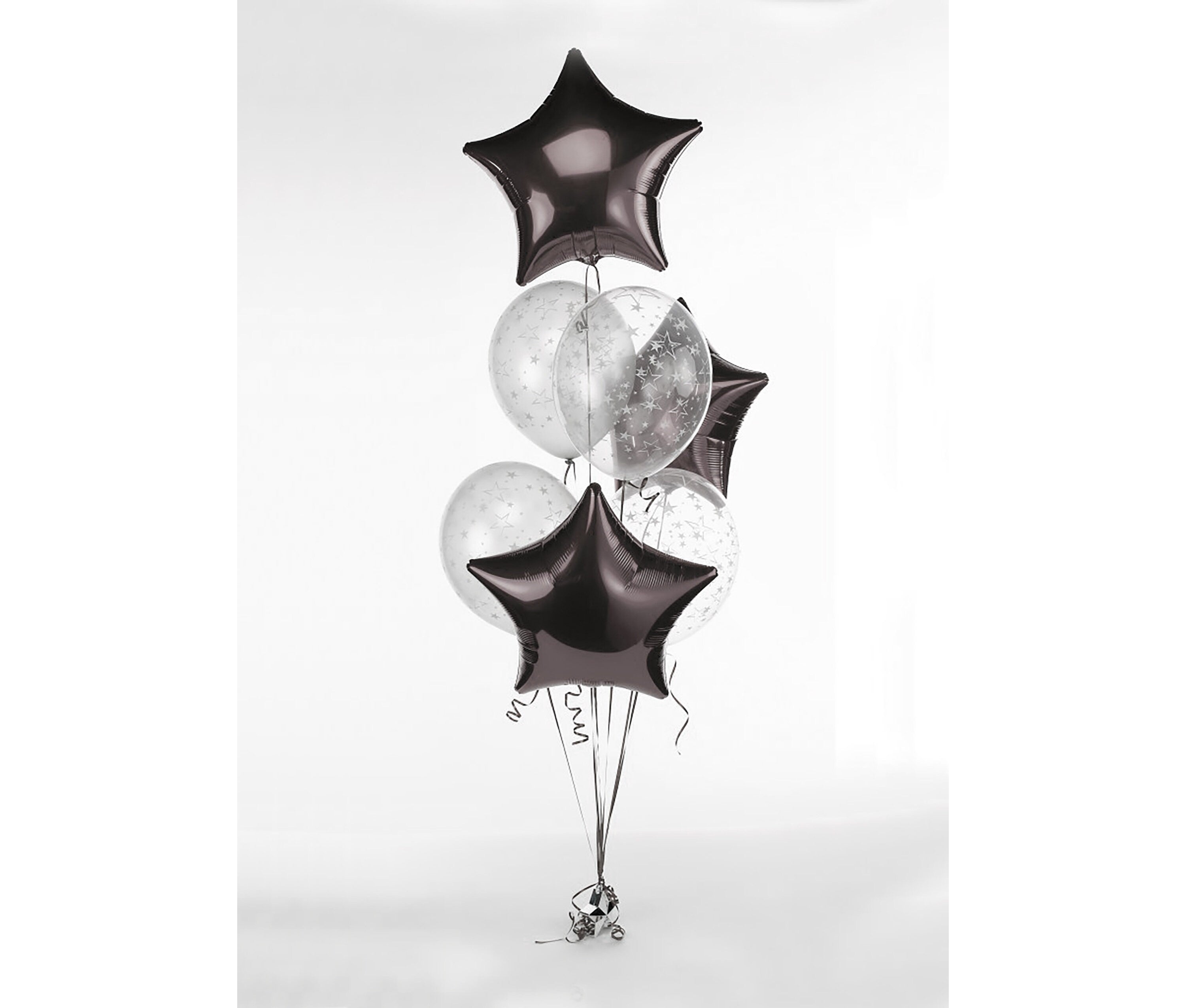 Balloon Bouquet 18 Inch Mylar Star & Clear Latex Balloons - Black, Green, Red, Blue, Rose Gold, Silver, Gold, White, Pink, Purple - Birthday Wedding Party Decor