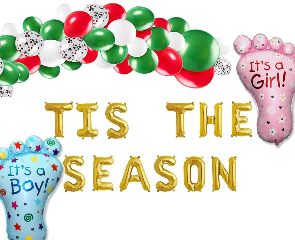 Tis the Season to Be Pregnant Letter Balloon Banner - Baby Shower - Hot Pink letter balloon banner