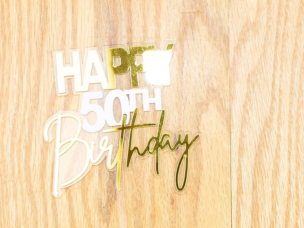 Happy 50th Birthday Cake Topper, Acrylic Fiftieth Birthday Cake Decoration, 50th Birthday Party Decor