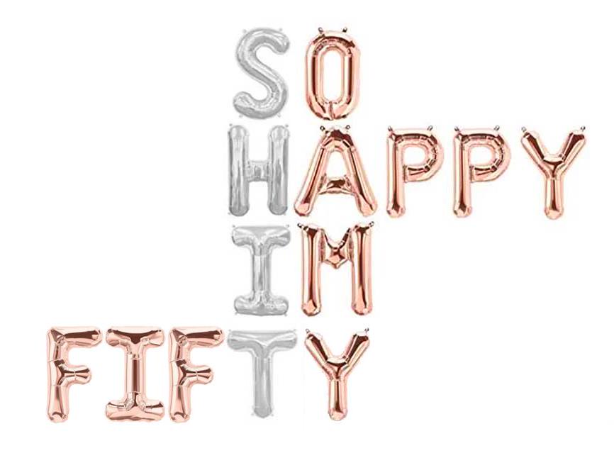 50th Birthday Decorations Balloon Banner, Custom Colors, Cheers to 50, So Happy I’m Fifty, Funny Party Decor