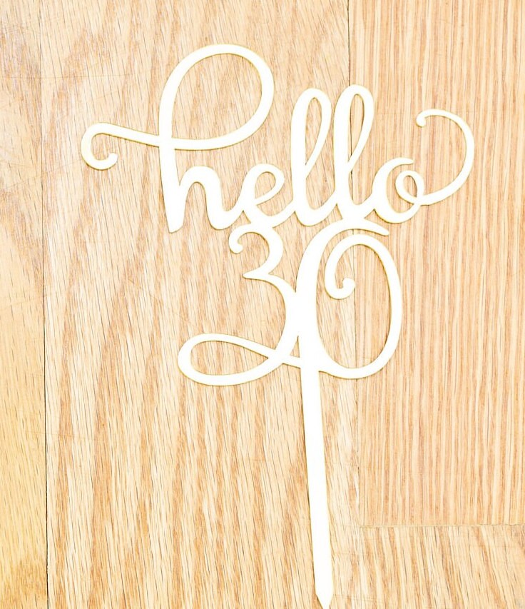 Hello 30 Cake Topper Gold Mirror Acrylic  -  Cake Toppers for Birthday, 30th Anniversary Cake Topper, Hello 50 40 60 Birthday