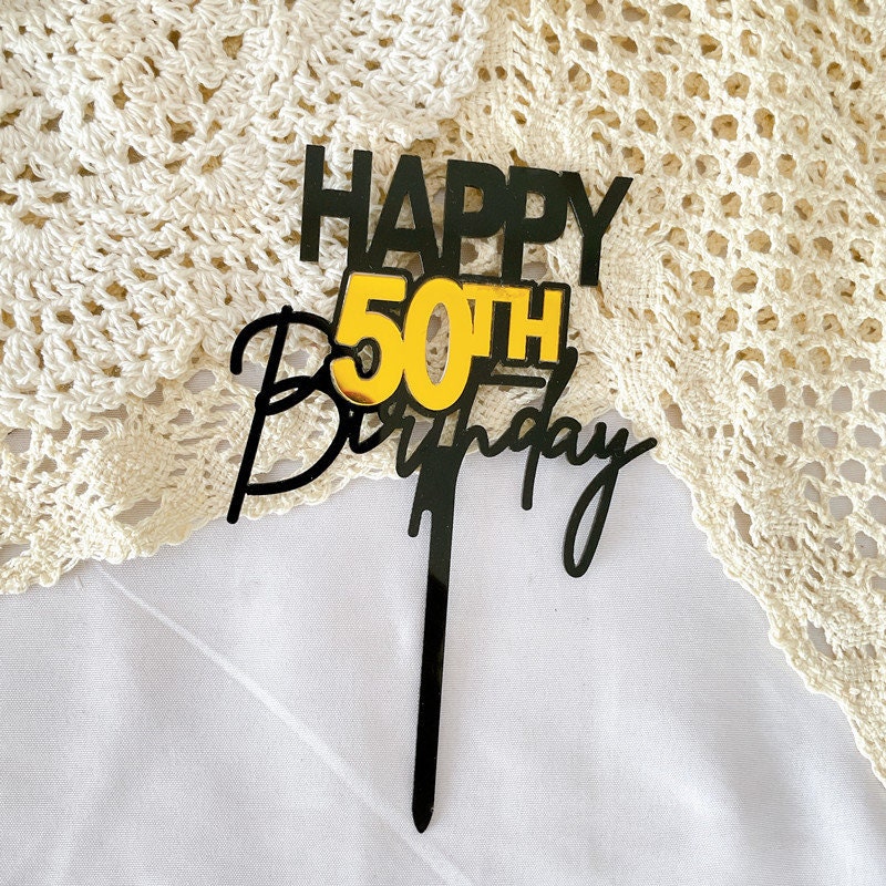 Happy 50th Birthday Cake Topper, Acrylic Fiftieth Birthday Cake Topper, 50th Birthday Party Decoration