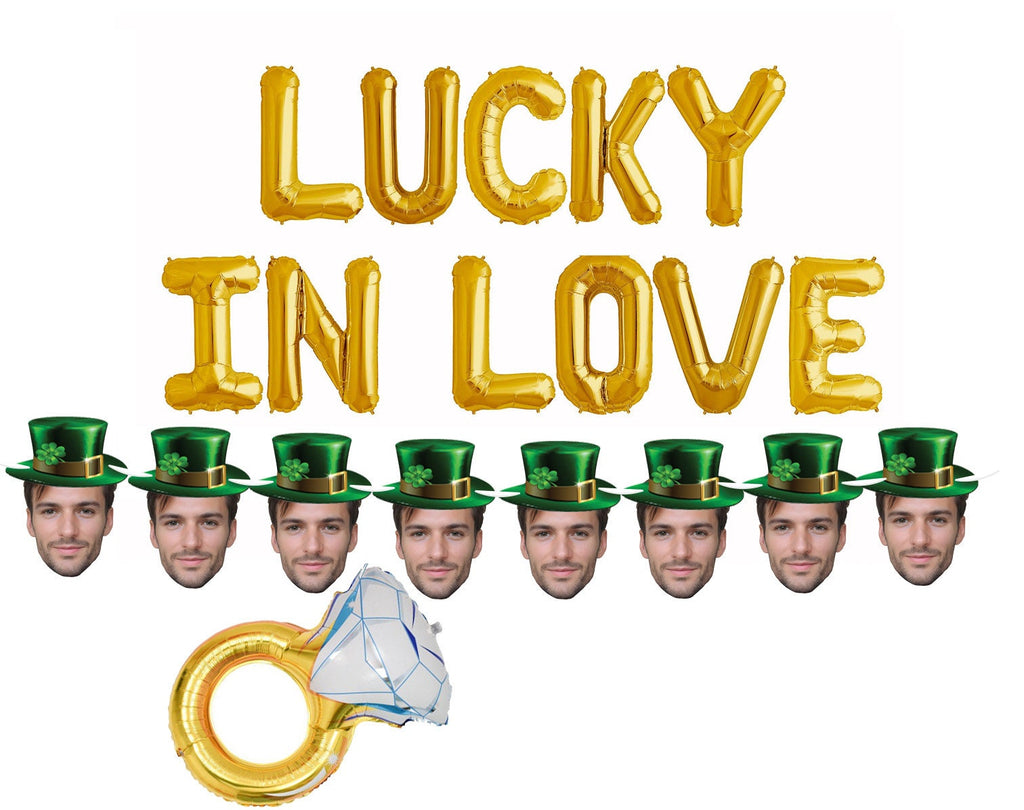 LUCKY IN LOVE Banner Photo face St Patrick Irish Shamrock Bride To Be Party Sign  Bridal Shower Bachelorette Party Green Wedding Banners
