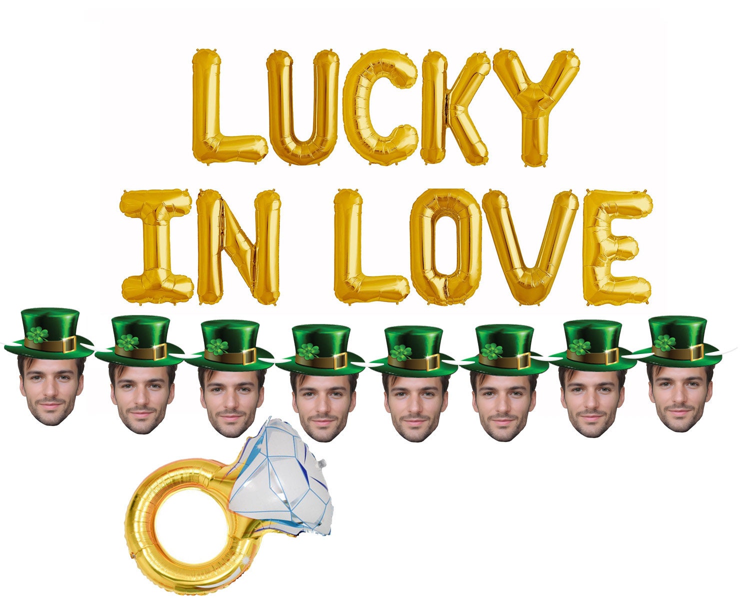LUCKY IN LOVE Banner Photo face St Patrick Irish Shamrock Bride To Be Party Sign  Bridal Shower Bachelorette Party Green Wedding Banners
