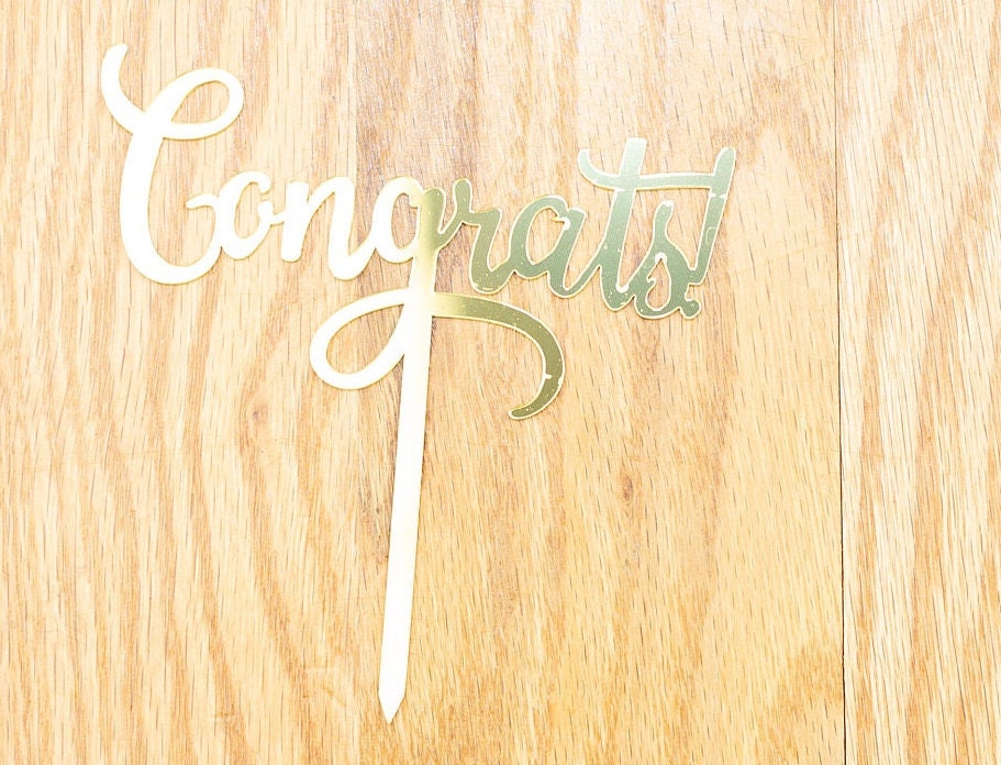 Congrats Cake Topper, Acrylic Mirror Graduation Cake Decoration, Silver Gold Class of 2026 Party Decor