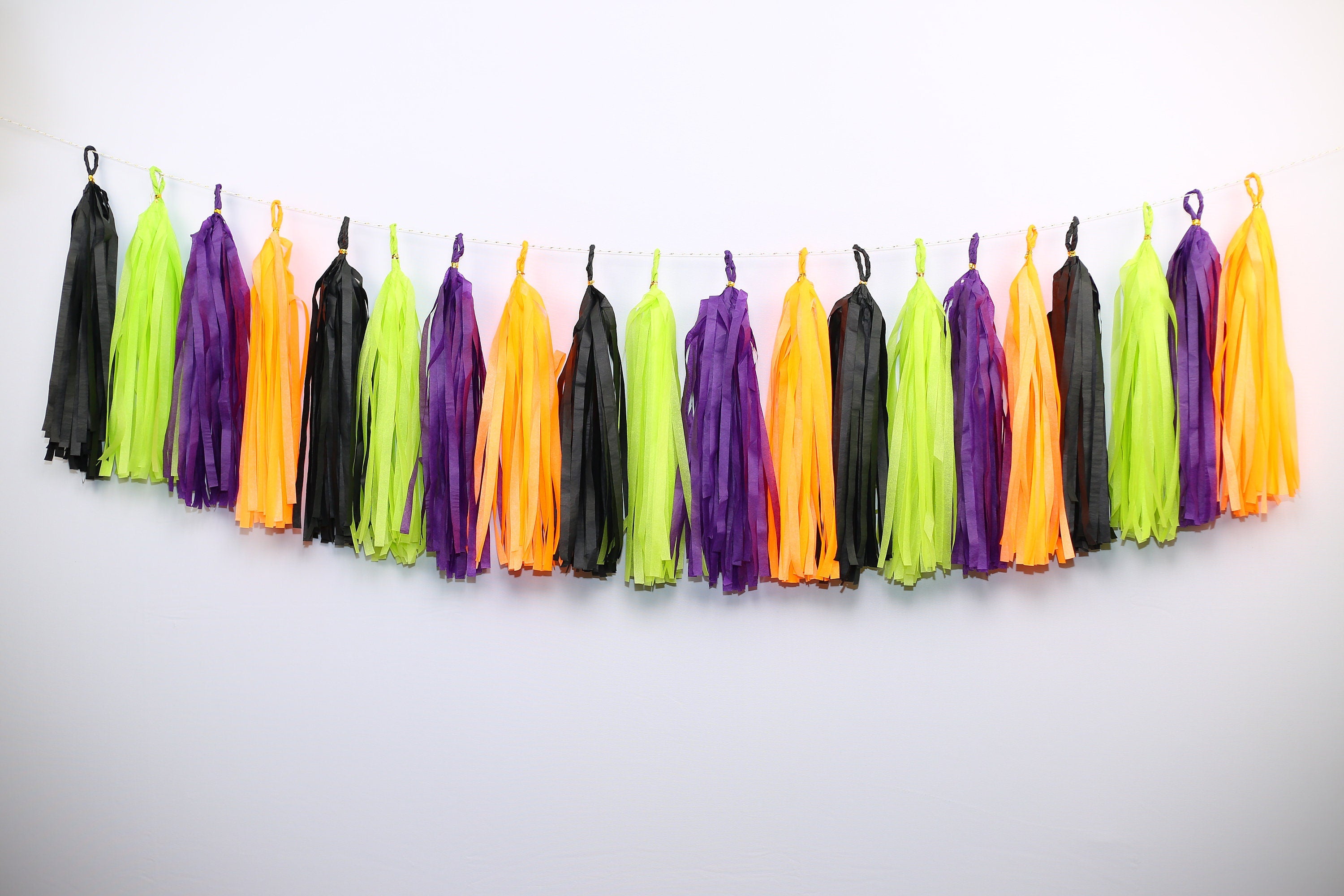 12 pcs Ready to Hang Halloween Tassel Garlands Tissue Paper Treat or Treat Tassels Witch Garland Birthday Neon Shower Party