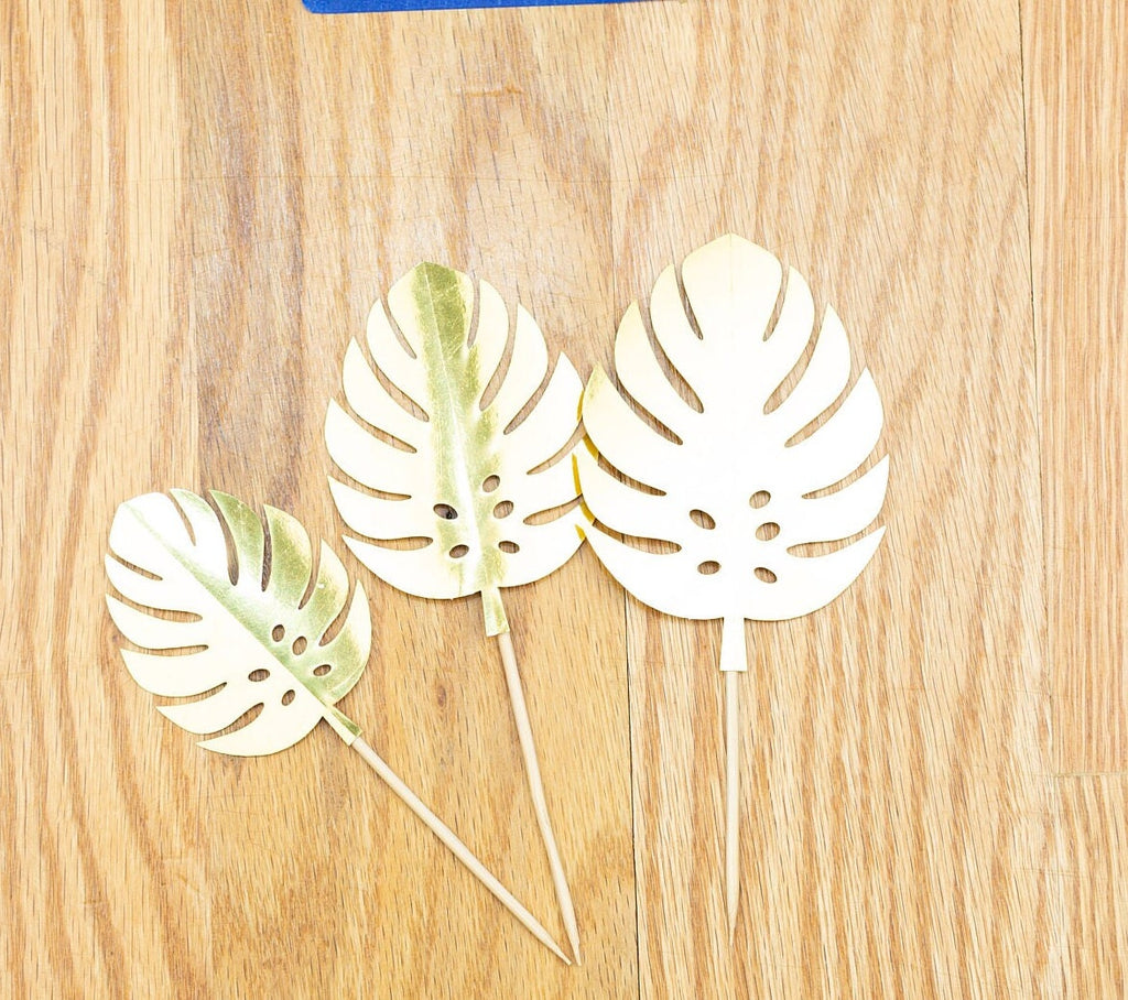 3" Jungle Gold cake topper picks, add on Hawaiian cake topper jungle leaf cake tropical leaves cake 2nd 1st 3rd 4th 5th Wild Birthday Smash