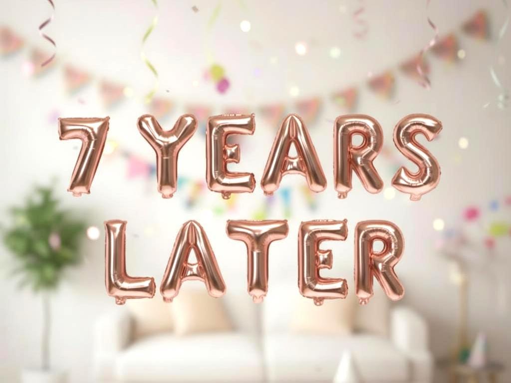 Birthday 7th Balloon Banner Number Rose Gold Decorations - BashMint party decoration