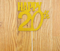 Happy 20th Birthday Cake Topper, Gold Glitter Twentieth Birthday Cake Topper, 20th Birthday Party Decor