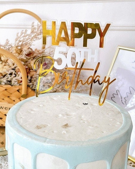 Happy 50th Birthday Cake Topper, Acrylic Fiftieth Birthday Cake Decoration, 50th Birthday Party Decor