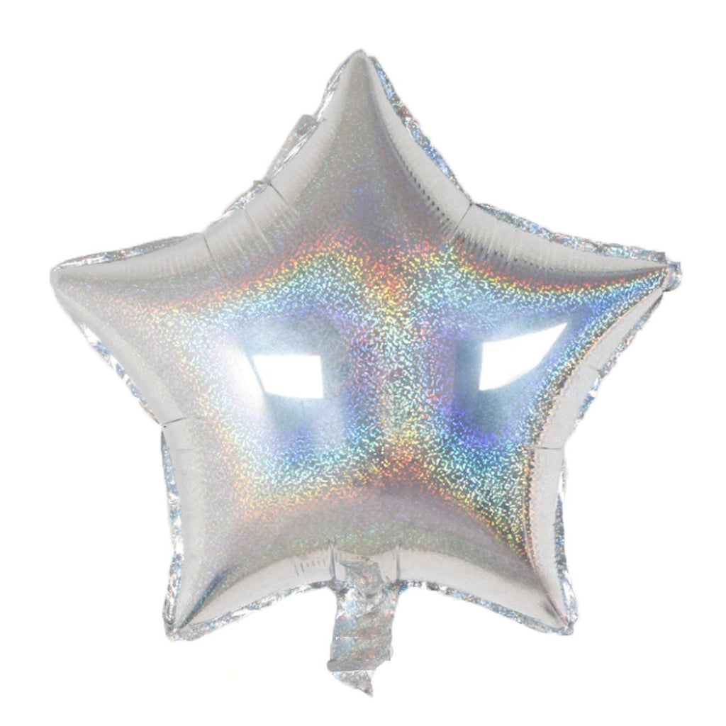 18" Holographic Laser Star Balloon Bouquet - Silver Gold Blue Pink Helium Balloons for Birthday Wedding Baby Shower New Year