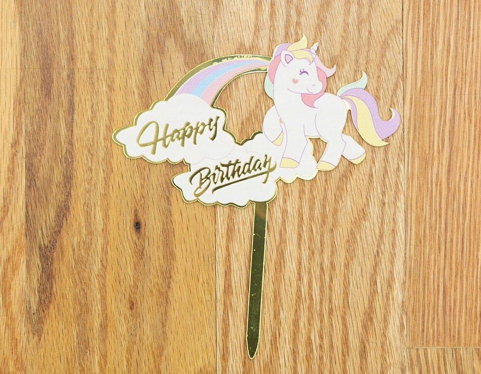 Unicorn Theme Happy Birthday Cake Topper - Rainbow 1st 2nd 3rd 4th 5th 6th 7th 8th 9th Birthday CakeTopper Smash Cake Topper Party