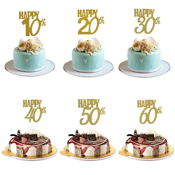Happy 50th Birthday Cake Topper, Gold Glitter Fiftieth Birthday Cake Topper, 50th Birthday Party Decor