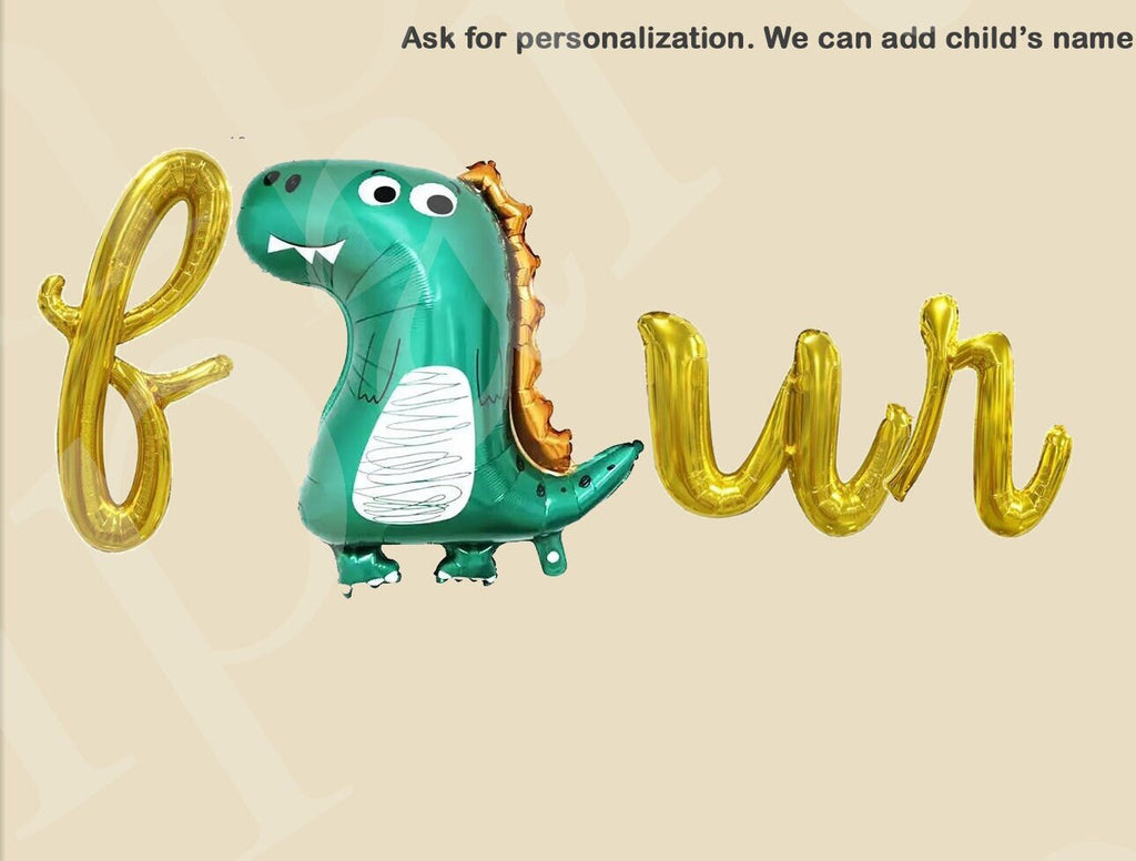Dinosaur 4th Birthday Balloon Banner Letter Rose Gold Decorations - BashMint party decoration