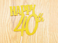 Happy 40th Birthday Cake Topper, Gold Glitter Fortieth Birthday Cake Topper, 40th Birthday Party Decor