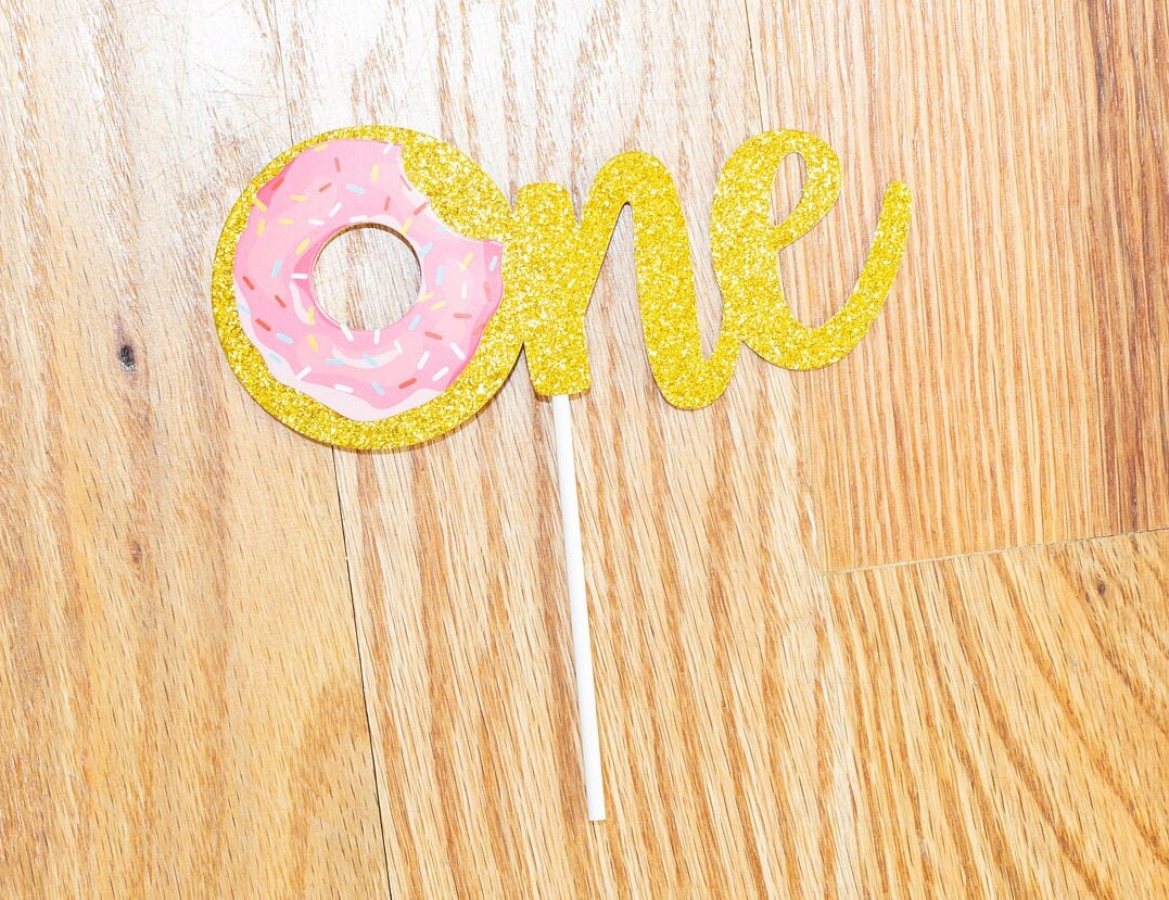 One Donut bite Cake Topper Glitter - First Birthday Birthday Cake Topper Smash Cake Topper Birthday Party 1st Birthday Party 1 baby sprinkle