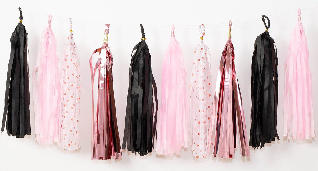 12 pcs Paper Tassels Garland Black Pink Heart Rose Gold DIY Valentine's Day Decor Foil Custom colors