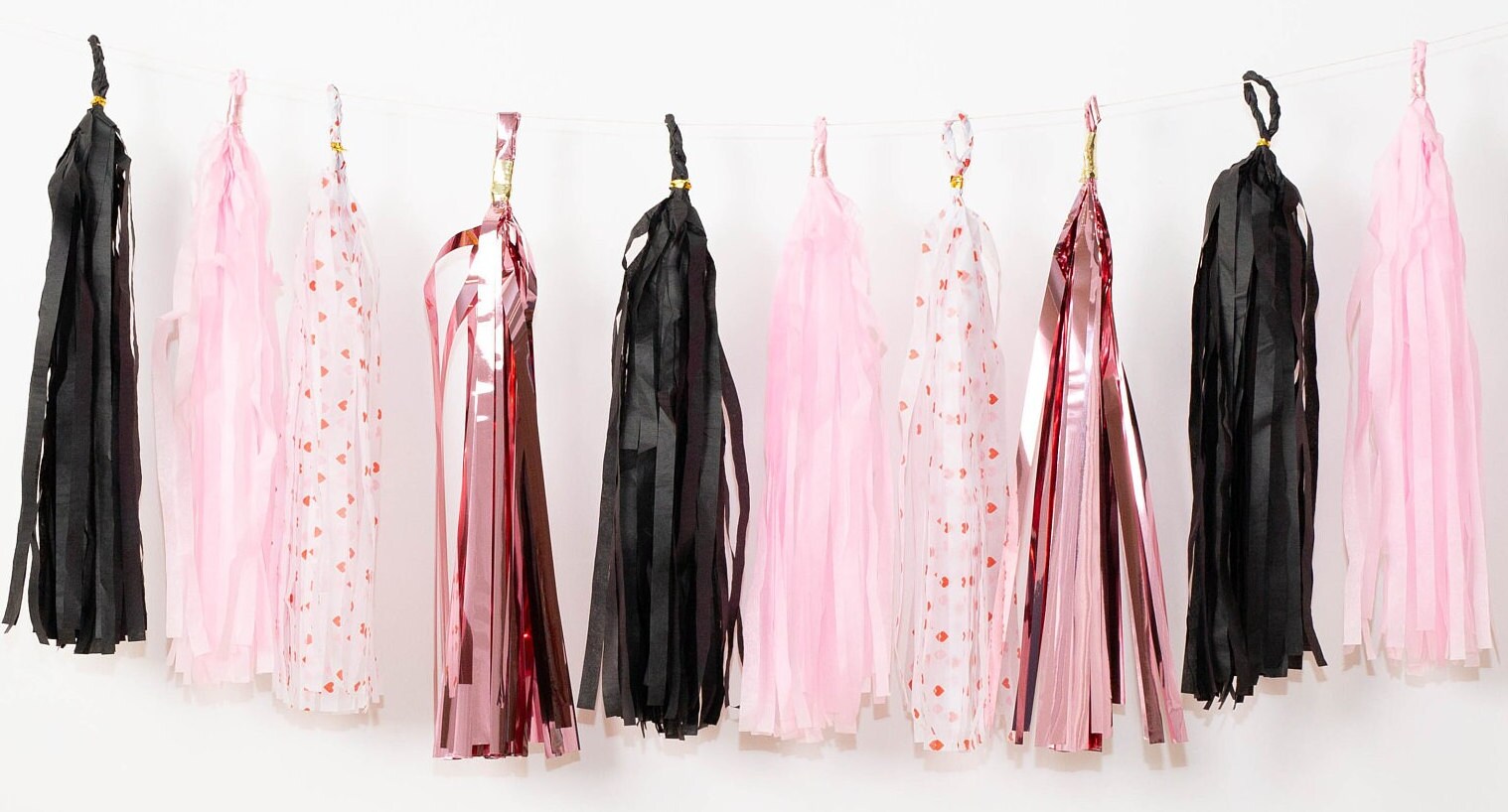 12 pcs Paper Tassels Garland Black Pink Heart Rose Gold DIY Valentine's Day Decor Foil Custom colors