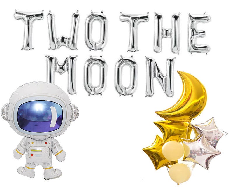 Astronaut 2nd Birthday Balloon Banner Heart Rose Gold Decorations - BashMint party decoration