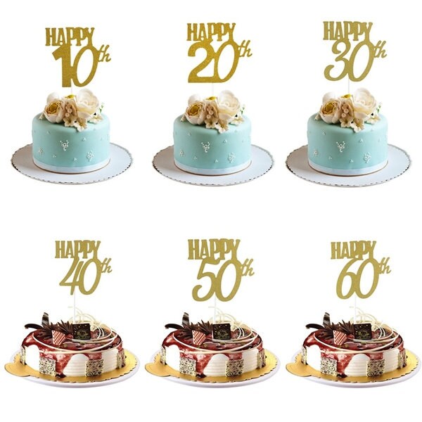 Happy 30th Birthday Cake Topper, Gold Glitter Thirtieth Birthday Cake Topper, Dirty Thirty Party Decor