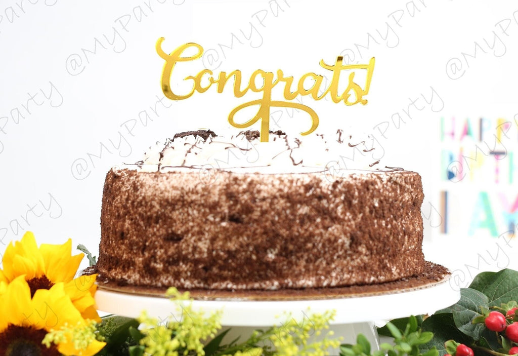 Congrats Cake Topper, Acrylic Mirror Graduation Cake Decoration, Silver Gold Class of 2026 Party Decor
