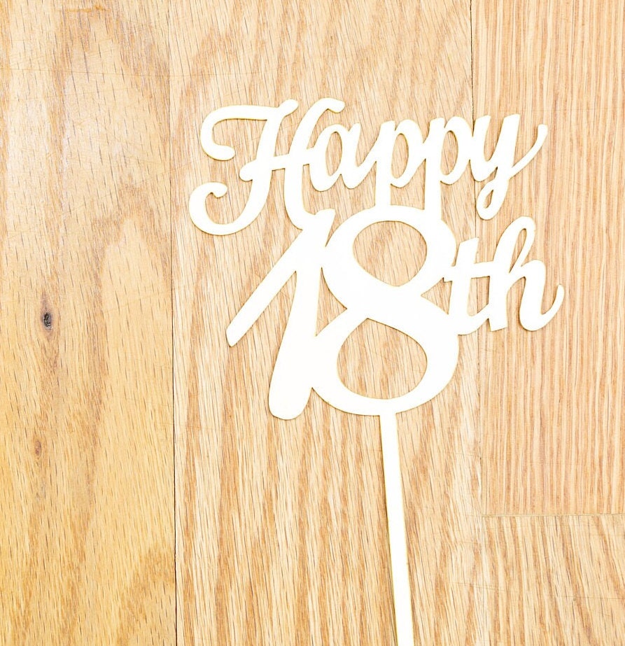 Happy Birthday Cake Topper eighteen 18 18th eighteenth Birthday CakeTopper cursive number 18 Smash Party Gold mirror