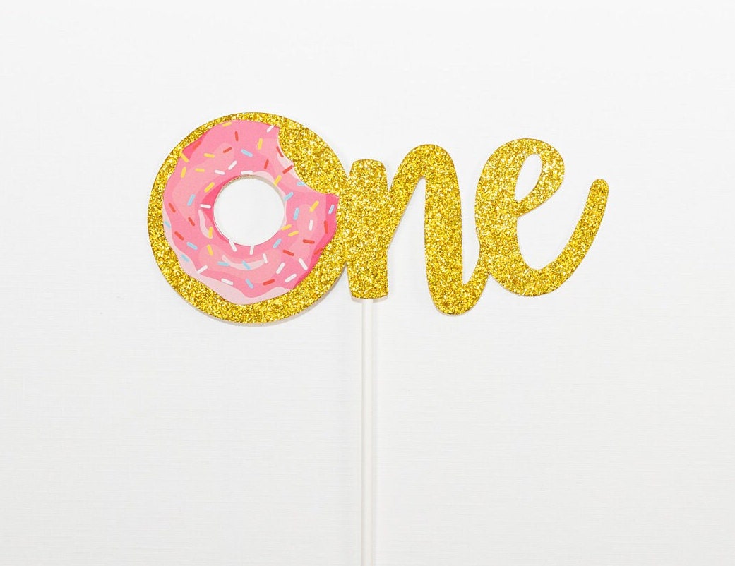 One Donut bite Cake Topper Glitter - First Birthday Birthday Cake Topper Smash Cake Topper Birthday Party 1st Birthday Party 1 baby sprinkle
