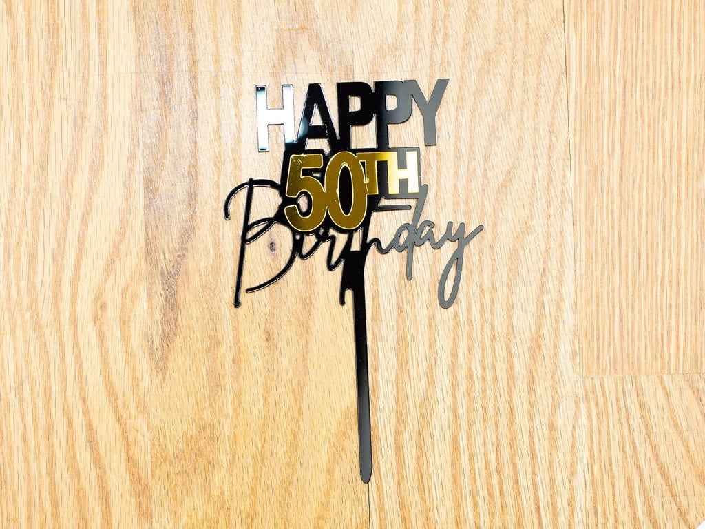 Happy 50th Birthday Cake Topper, Acrylic Fiftieth Birthday Cake Topper, 50th Birthday Party Decoration
