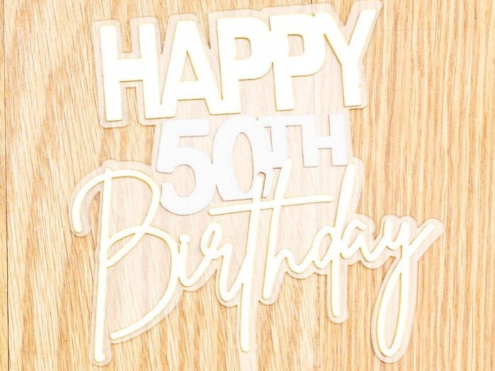 Happy 50th Birthday Cake Topper, Acrylic Fiftieth Birthday Cake Decoration, 50th Birthday Party Decor