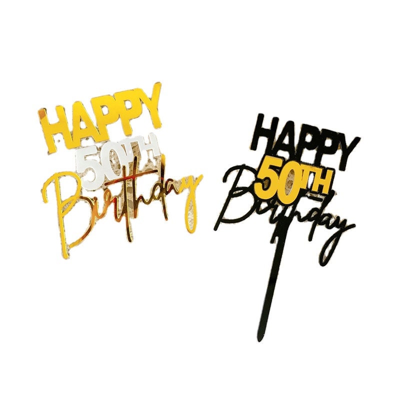 Happy 50th Birthday Cake Topper, Acrylic Fiftieth Birthday Cake Decoration, 50th Birthday Party Decor