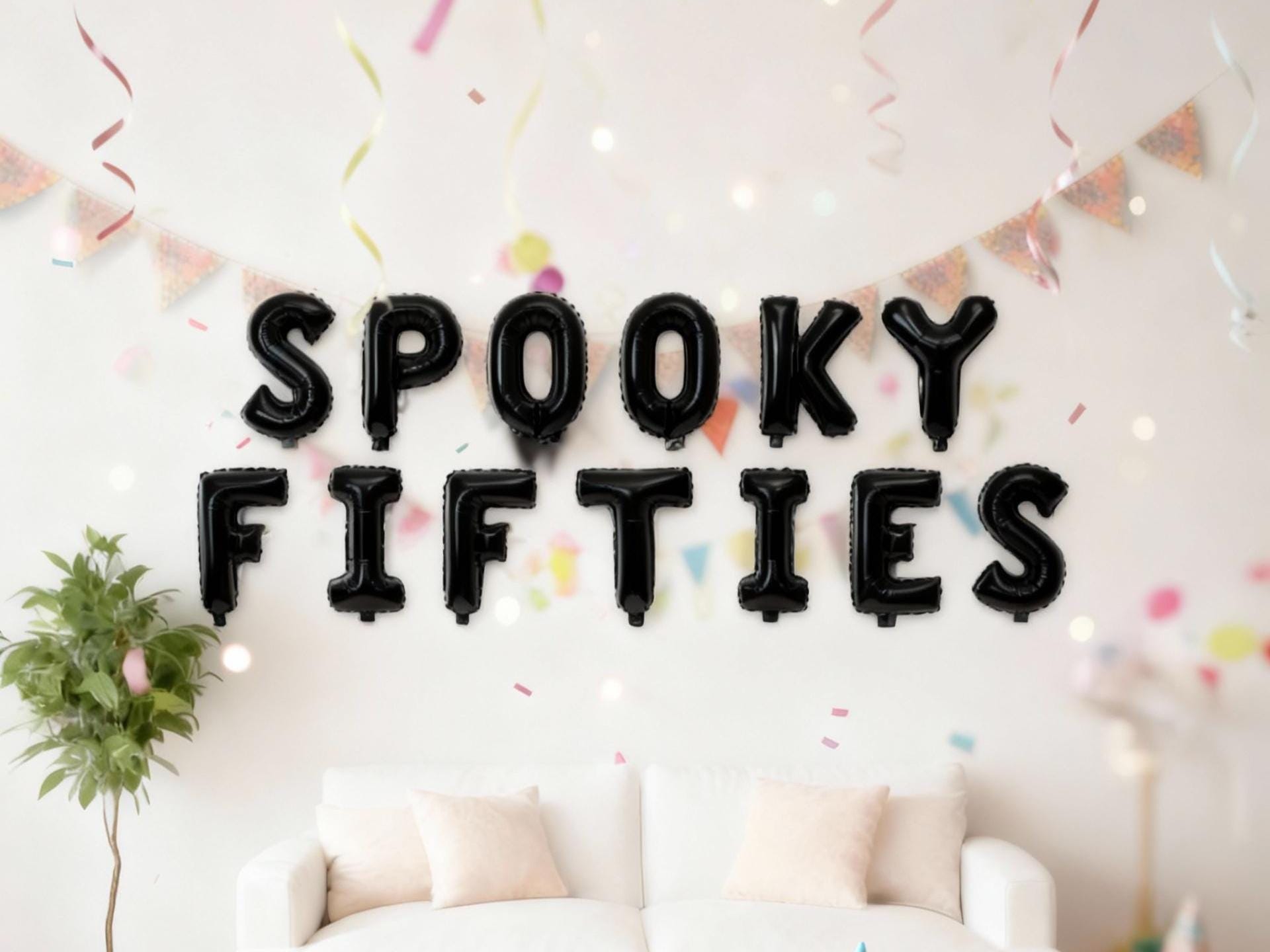 Halloween 50th Balloon Banner Star Rose Gold Decorations - BashMint party decoration