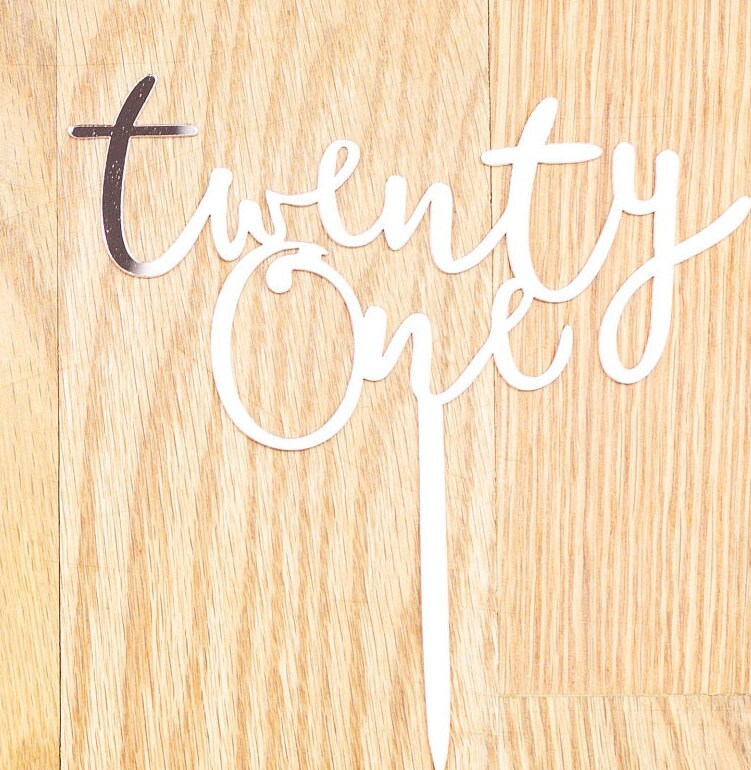 Happy Birthday Cake Topper twenty one 21 21st twenty first Birthday CakeTopper Smash Party Gold mirror  legal rip fake id