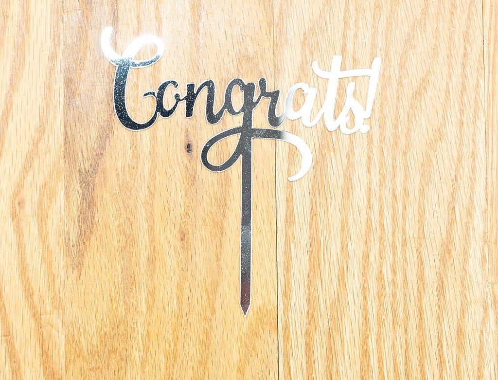 Congrats Cake Topper, Acrylic Mirror Graduation Cake Decoration, Silver Gold Class of 2026 Party Decor