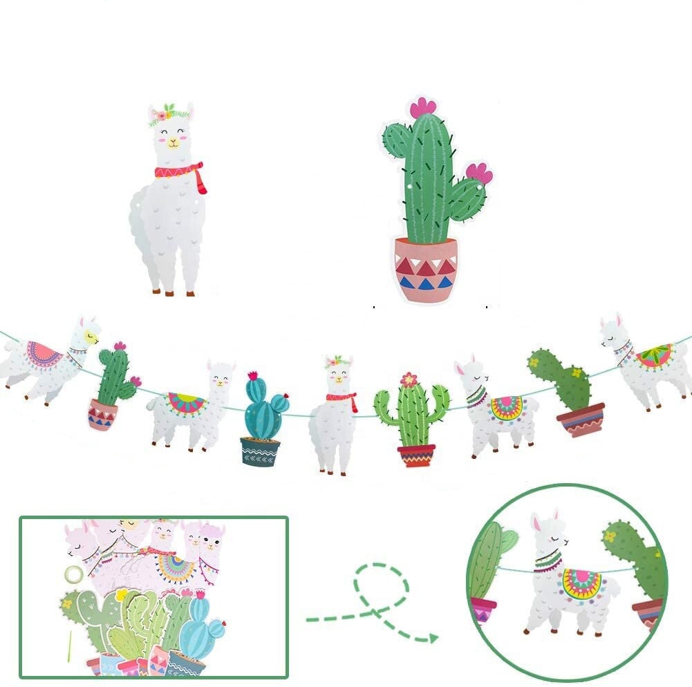 15ft Llama and Cactus Garland- Garland  Party Bunting  Birthday Decorations  Photo Prop  Llama, Fiesta, Cactus Party  pom pom detail
