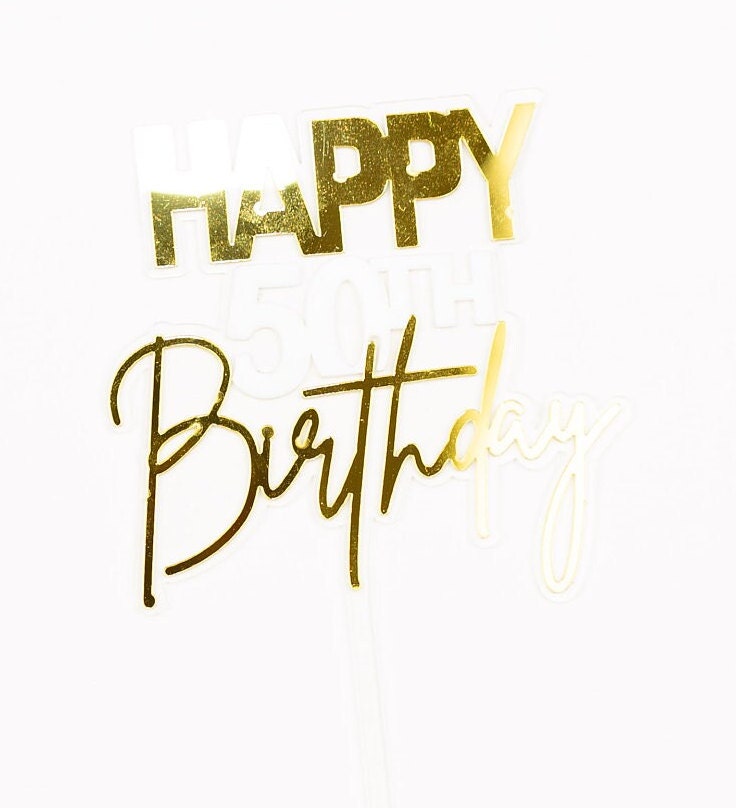 Happy 50th Birthday Cake Topper, Acrylic Fiftieth Birthday Cake Decoration, 50th Birthday Party Decor