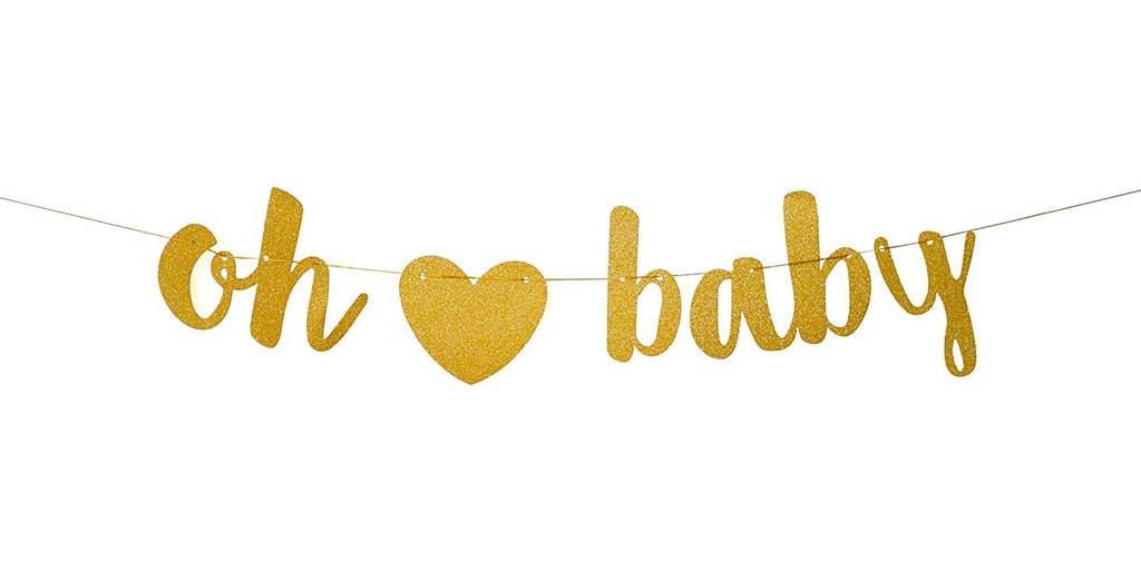 Heart Baby Shower Party Banner Gold - BashMint party decoration