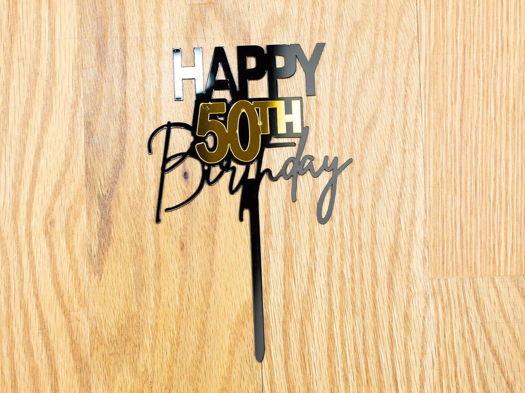 Happy 50th Birthday Cake Topper, Acrylic Fiftieth Birthday Cake Topper, 50th Birthday Party Decoration