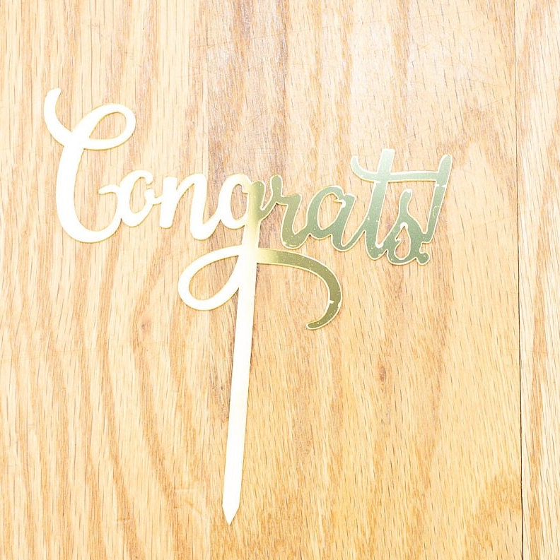 Congrats Cake Topper, Acrylic Mirror Graduation Cake Decoration, Silver Gold Class of 2026 Party Decor