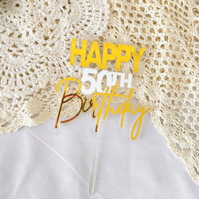 Happy 50th Birthday Cake Topper, Acrylic Fiftieth Birthday Cake Topper, 50th Birthday Party Decoration