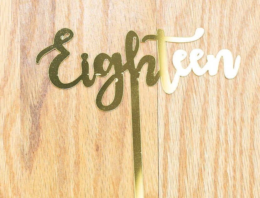 Happy Birthday Cake Topper eighteen 18 18th eighteenth Birthday CakeTopper Smash Party Gold mirror