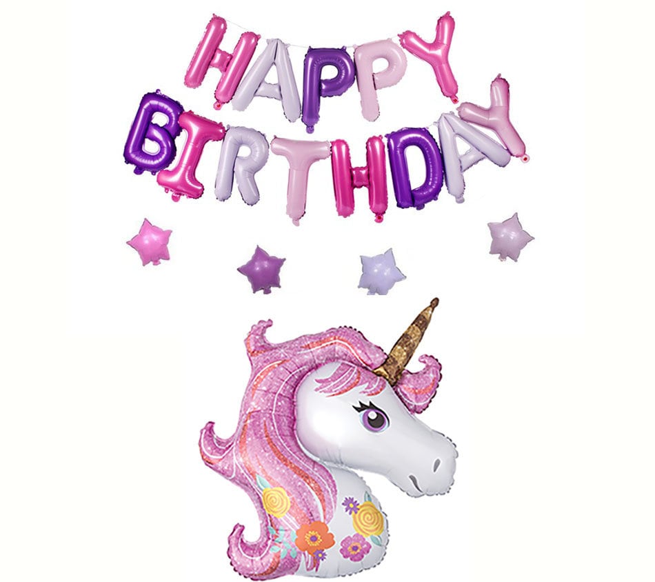 Unicorn Birthday Balloon Banner Heart Rose Gold Decorations - BashMint party decoration