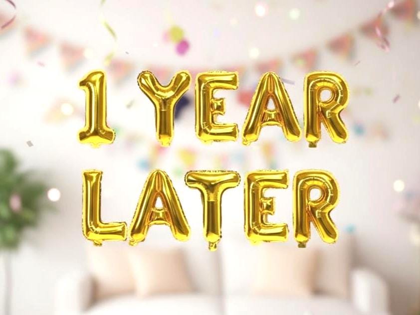 1 Year Later Birthday Banner | “ONE” 16” Foil Letter Balloons | 1st Birthday Mylar Balloons Set | 8 Colors