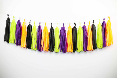 12 pcs Ready to Hang Halloween Tassel Garlands Tissue Paper Treat or Treat Tassels Witch Garland Birthday Neon Shower Party