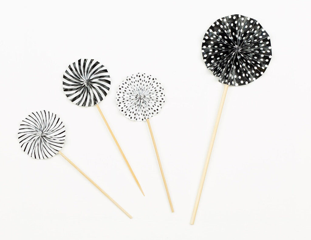 Set of 4 pinwheel cake topper Black Cake Topper mini Fan 1 2 3 4 5 6 7 8 10 21 35 Birthday Cake Topper Girl Boy Woman Man for him her Party
