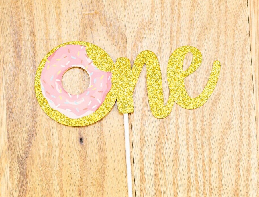 One Donut bite Cake Topper Glitter - First Birthday Birthday Cake Topper Smash Cake Topper Birthday Party 1st Birthday Party 1 baby sprinkle