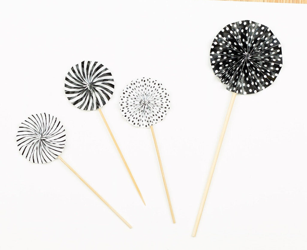 Set of 4 pinwheel cake topper Black Cake Topper mini Fan 1 2 3 4 5 6 7 8 10 21 35 Birthday Cake Topper Girl Boy Woman Man for him her Party