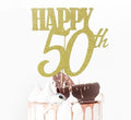 Happy 50th Birthday Cake Topper, Gold Glitter Fiftieth Birthday Cake Topper, 50th Birthday Party Decor