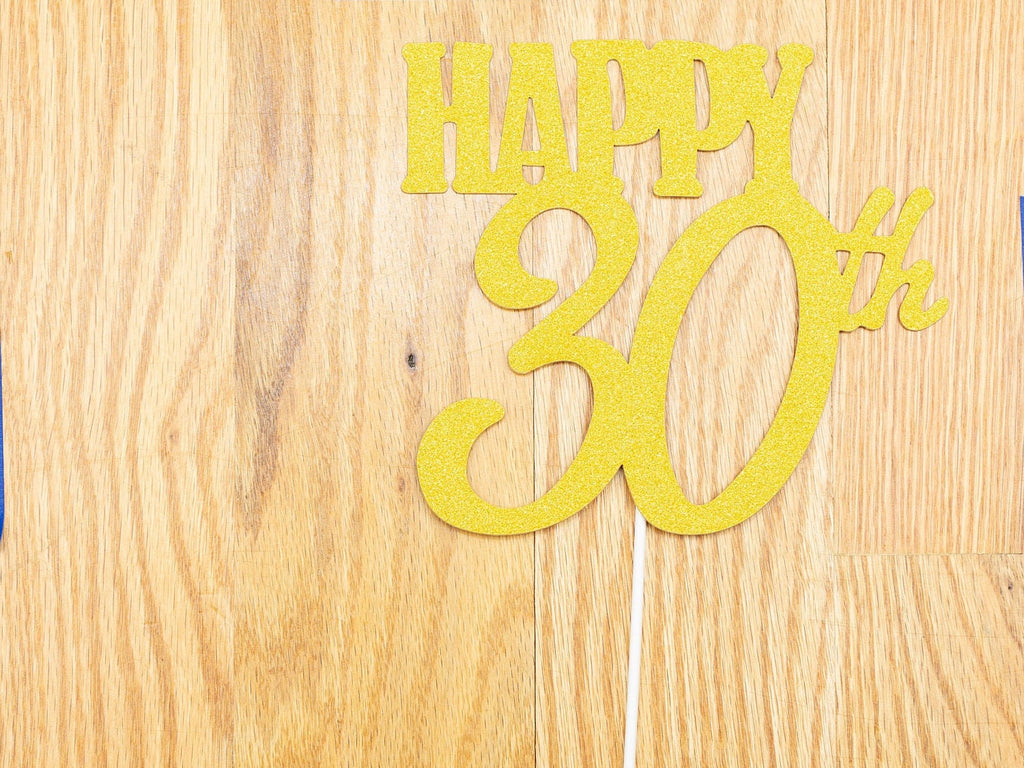 Happy 30th Birthday Cake Topper, Gold Glitter Thirtieth Birthday Cake Topper, Dirty Thirty Party Decor